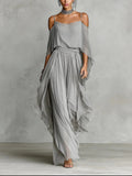 Renata | Conjunto Fluido Gris con Top de Tirantes y Pantalón Ligero
